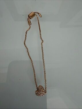 Dainty Rose Gold Heart Pendant Necklace with Crystals